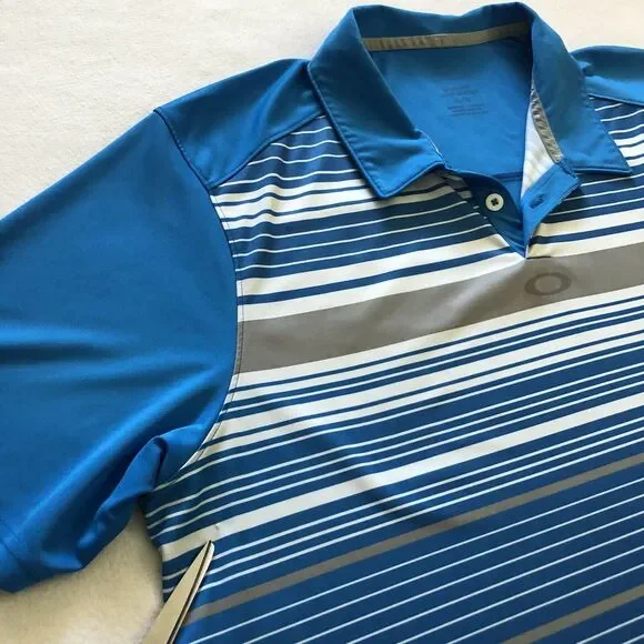 Oakley Men Blue Gray Stripe Regular Fit Short Sleeve Hydrolix Golf Polo Shirt XL - Picture 7 of 11